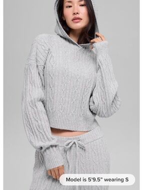 ALO Light Gray Cable-Knit Hooded Sweater NWT